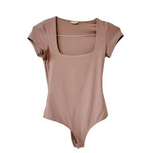 Free People Thong Bodysuit Shorts Sleeves Purple Square Neck Size SP